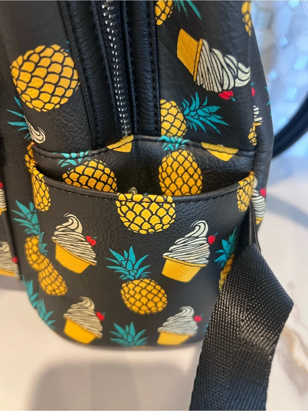Disney Parks Loungefly Dole Whip Pineapple Swirl Mini Black Backpack Bag